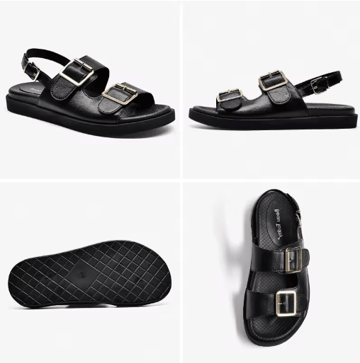 BeauToday Genuine Leather Ankle Buckle Sandals Handmade Low Heel Summer Shoes 38128