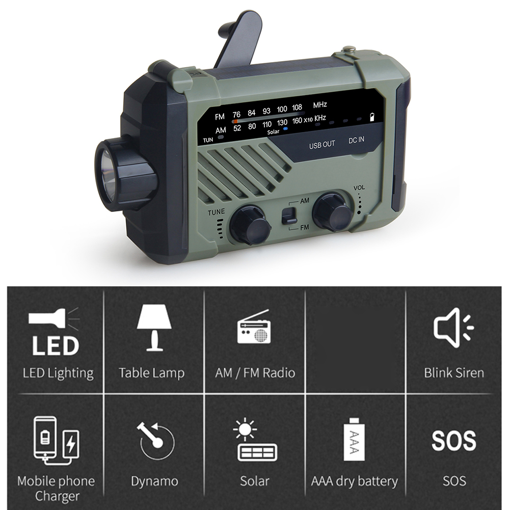 Solar Hand Crank Emergency Weather Radio with Flashlight Siren and Phone Charger