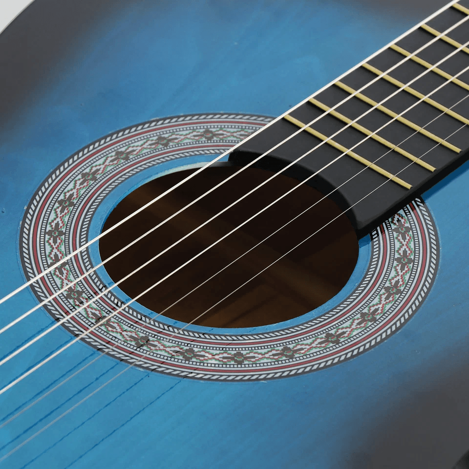 Blue Beginner Acoustic Guitar Bundle w/ Case, Tuner, Strap, Extra Strings