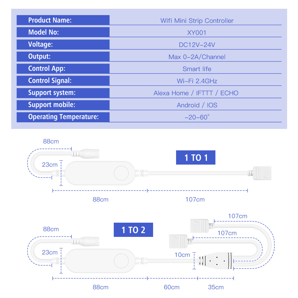 Universal Smart WiFi LED Strip Controller, Voice Control with Alexa & Google Home, Use Tuya App for 5V-24V RGB Strips