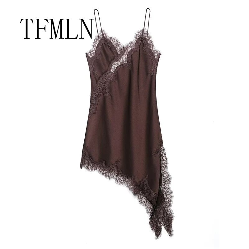 Womens Sexy Irregular Lace Dress | Premium V-Neck Suspender Hem Long Dress