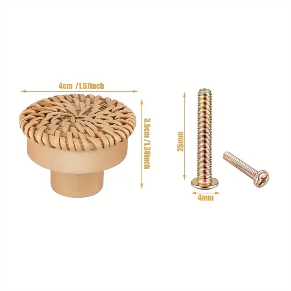 12-Pack Bohemian Rattan Drawer Knobs – Round Wooden Wicker-Weave Cabinet Knobs with Screws