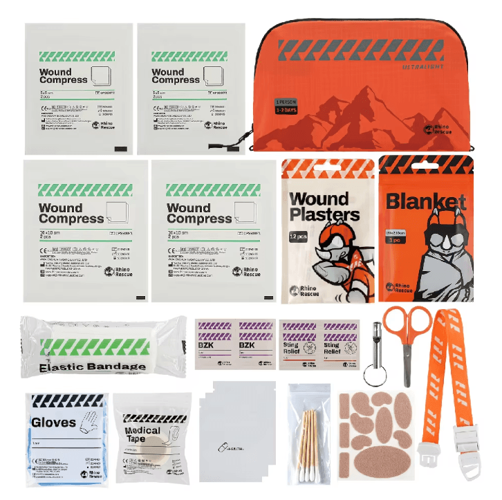 RHINO RESCUE Outdoor Travel First Aid Kit – Lightweight Waterproof Medical Kit for Hiking, Cycling, Climbing & Car