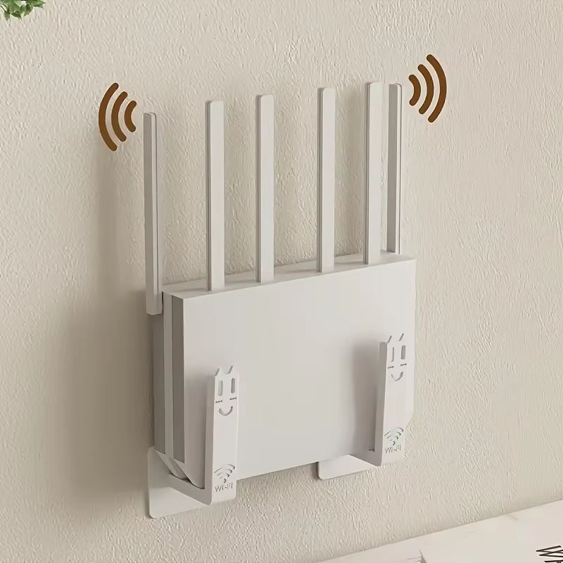 2pcs no drill router shelf Wall Mounted Set Top Box Holder with Hooks, Ventilated Metal Organizer Rack
