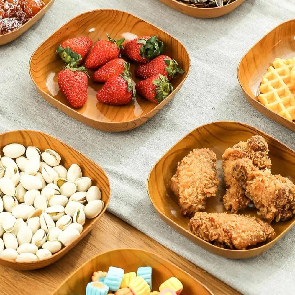 Japanese Style Plastic Dish Set 10 Pieces Imitation Wood Grain Fruit Bowls