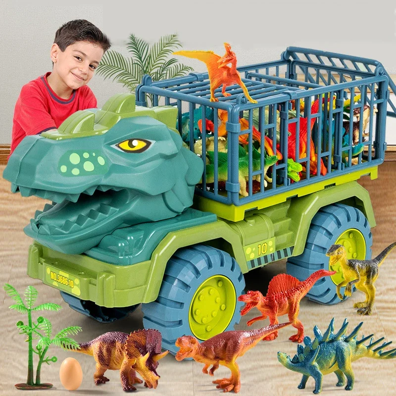 Tyrannosaurus Rex Truck Game Model with Truck Transport Carrier Dino Animal for Kids Birthday Gifts