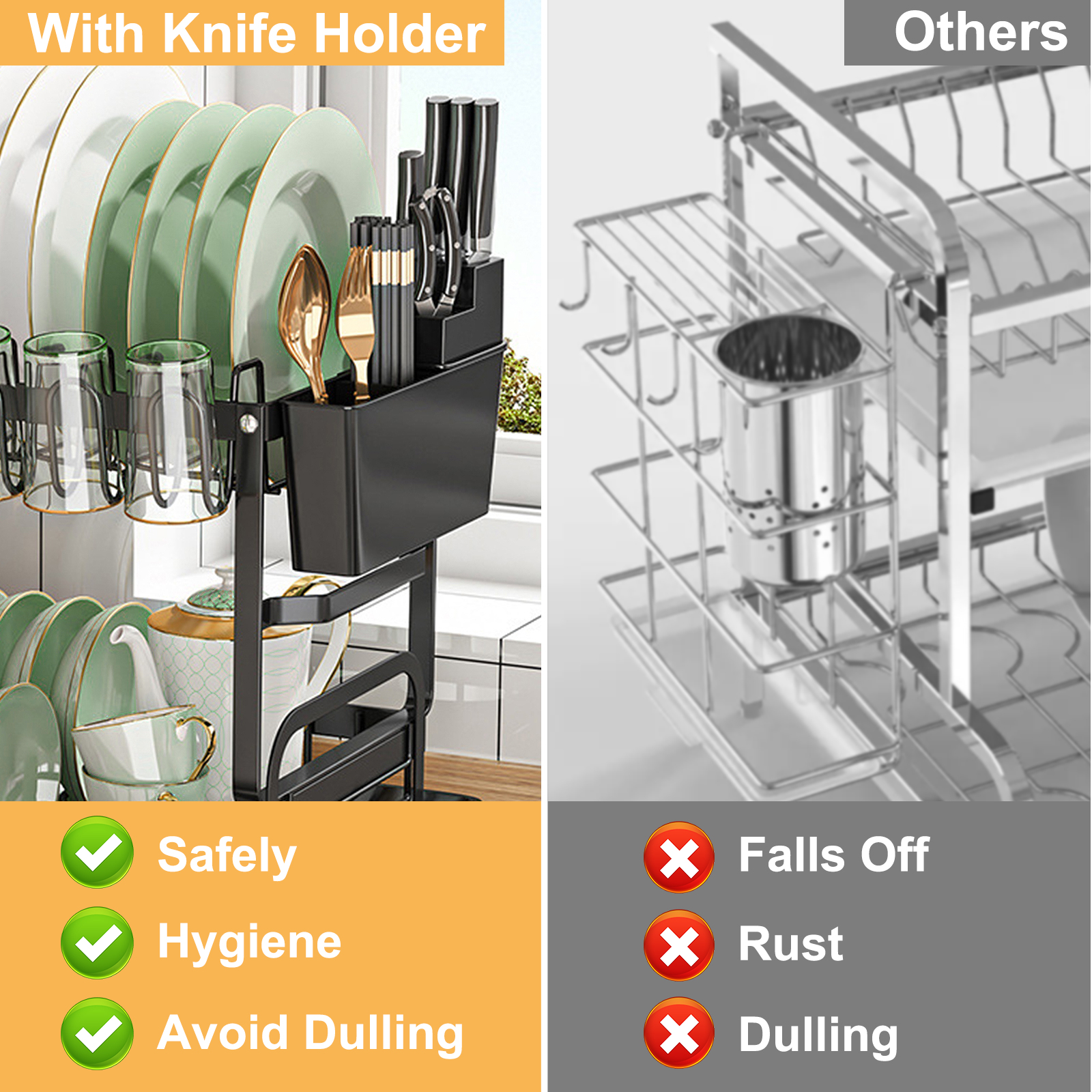Durable Stainless Steel Dish Rack, Dish Drying Rack with Dish Drainer, Kitchen Counter Dish Racks, Space-Saving Drain