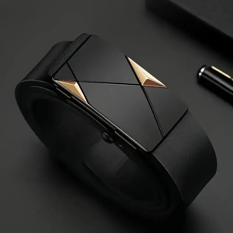 Mens Classic Leather Style Belt With Automatic Buckle
