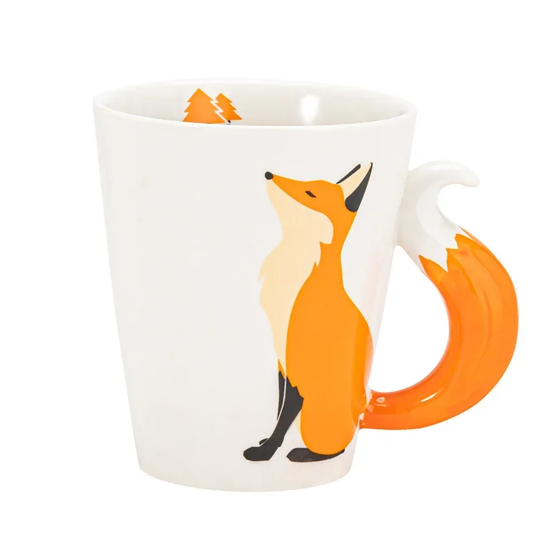 Creative Fox Cartoon Coffee Mugs, Personalised Office Cup, Animal Ceramic Mug, Tea Cups, Milk Mug