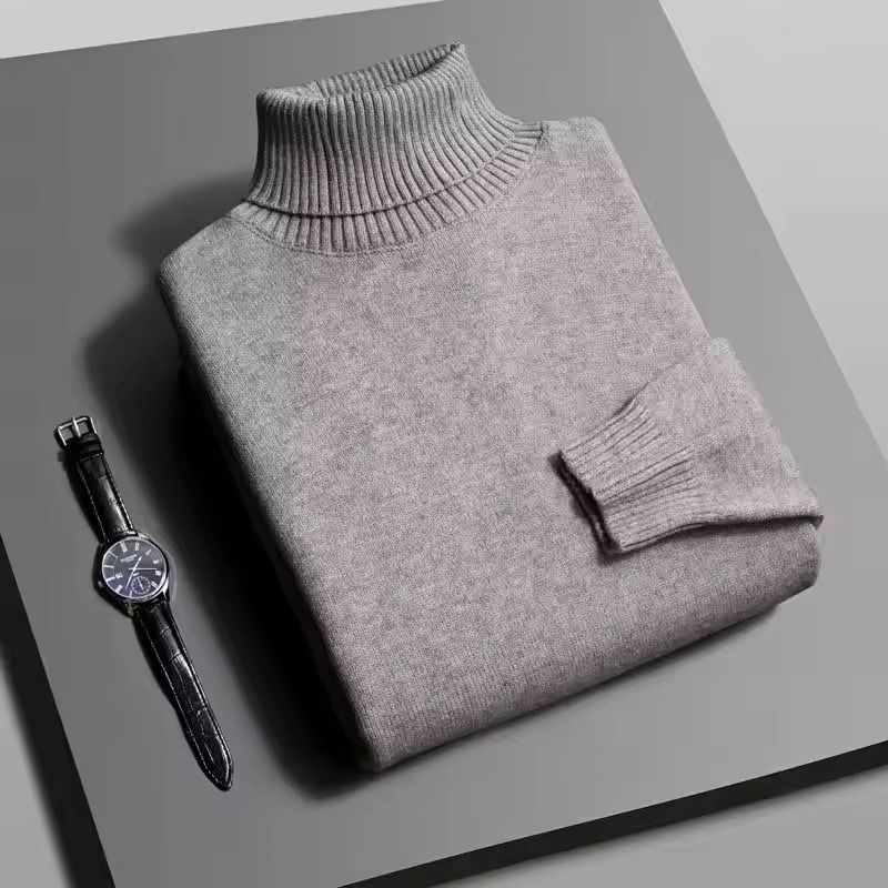 Mens Slim Fit Knitted Turtleneck Sweater with Long Sleeves and Anti-Pilling Fabric