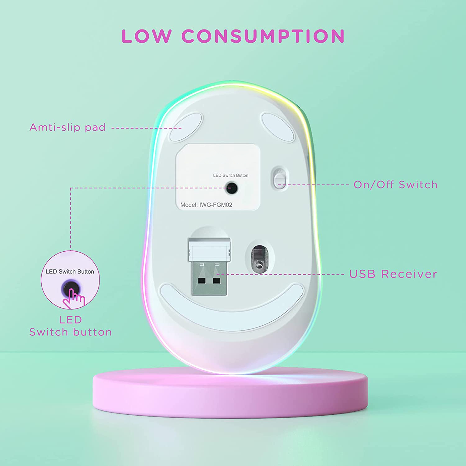 Rechargeable RGB Wireless Gaming Mouse, Quiet Click, Portable Ergonomic LED Mouse for Laptop, Office, Home Use