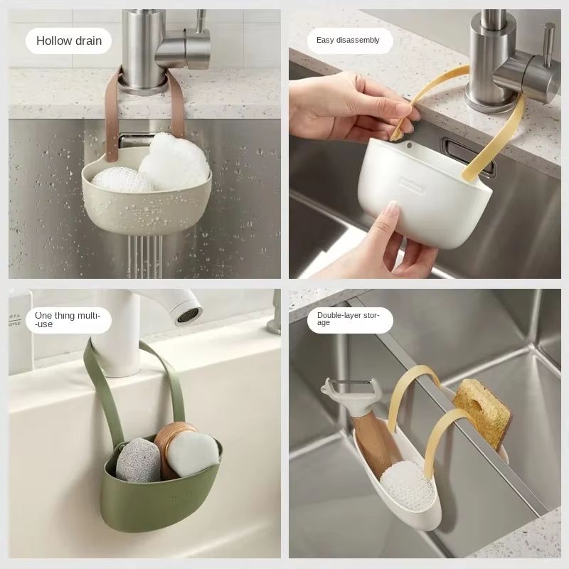 Kitchen Sink Sponge and Soap Holder Drain Basket Organizer