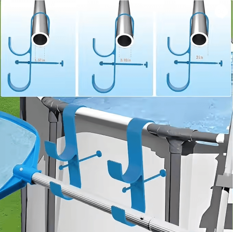 Poolside Leaf Skimmer Net Holder Pole Hanger Hooks for Swimming Pools