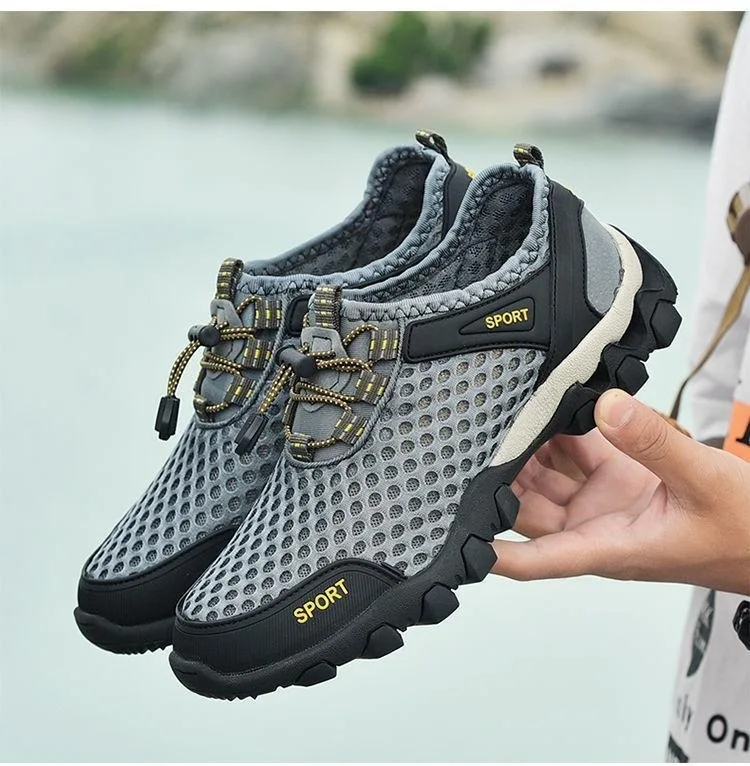 Fashion Mountaineering Mesh Sports Shoes for Men, Breathable Lightweight Summer Sneakers, Outdoor Travel Anti Slip