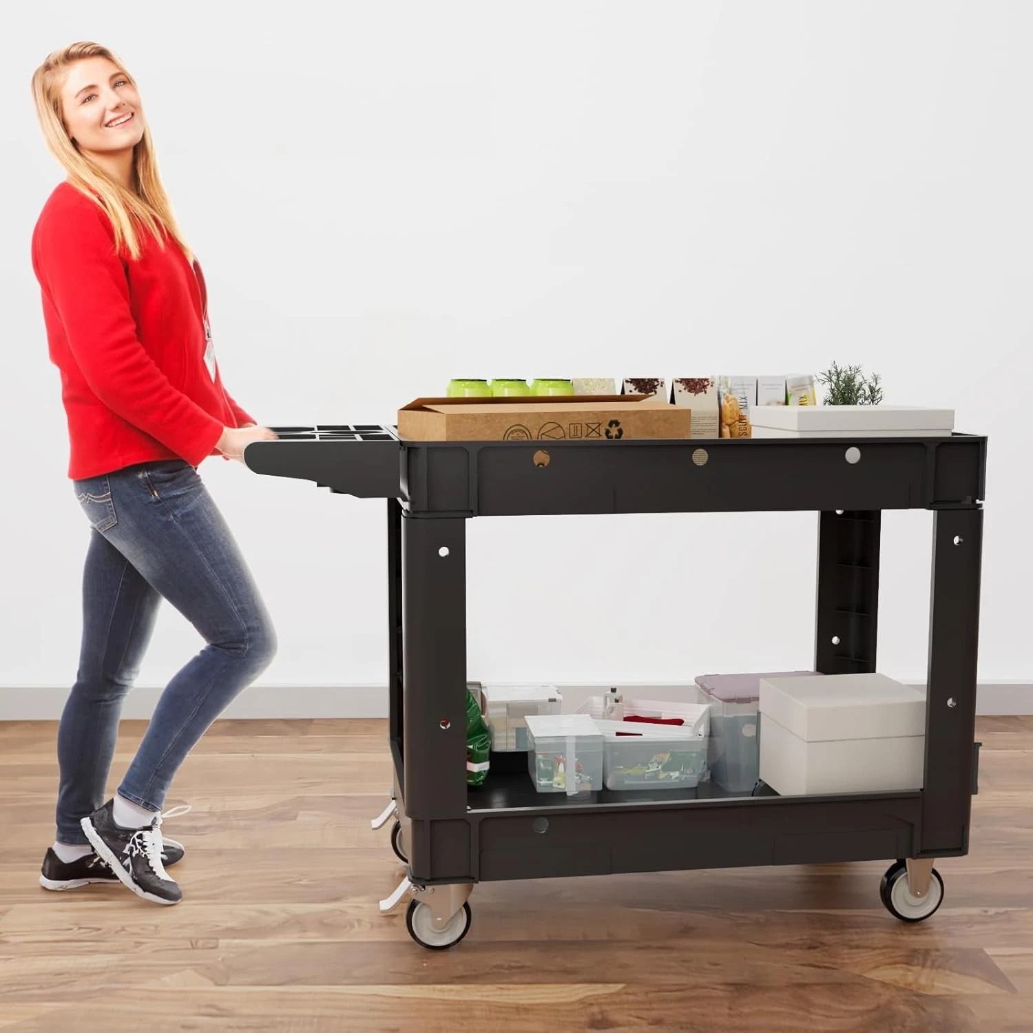 Heavy Duty Utility Cart with Shelves, Capacity, Swivel Wheels Durable, Multi Purpose Cart for Home & Office