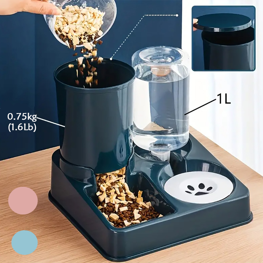 Automatic Cat Feeder & Water Dispenser Set, 2-in-1 Tilted Gravity Pet Food and Water Bowl for Cats