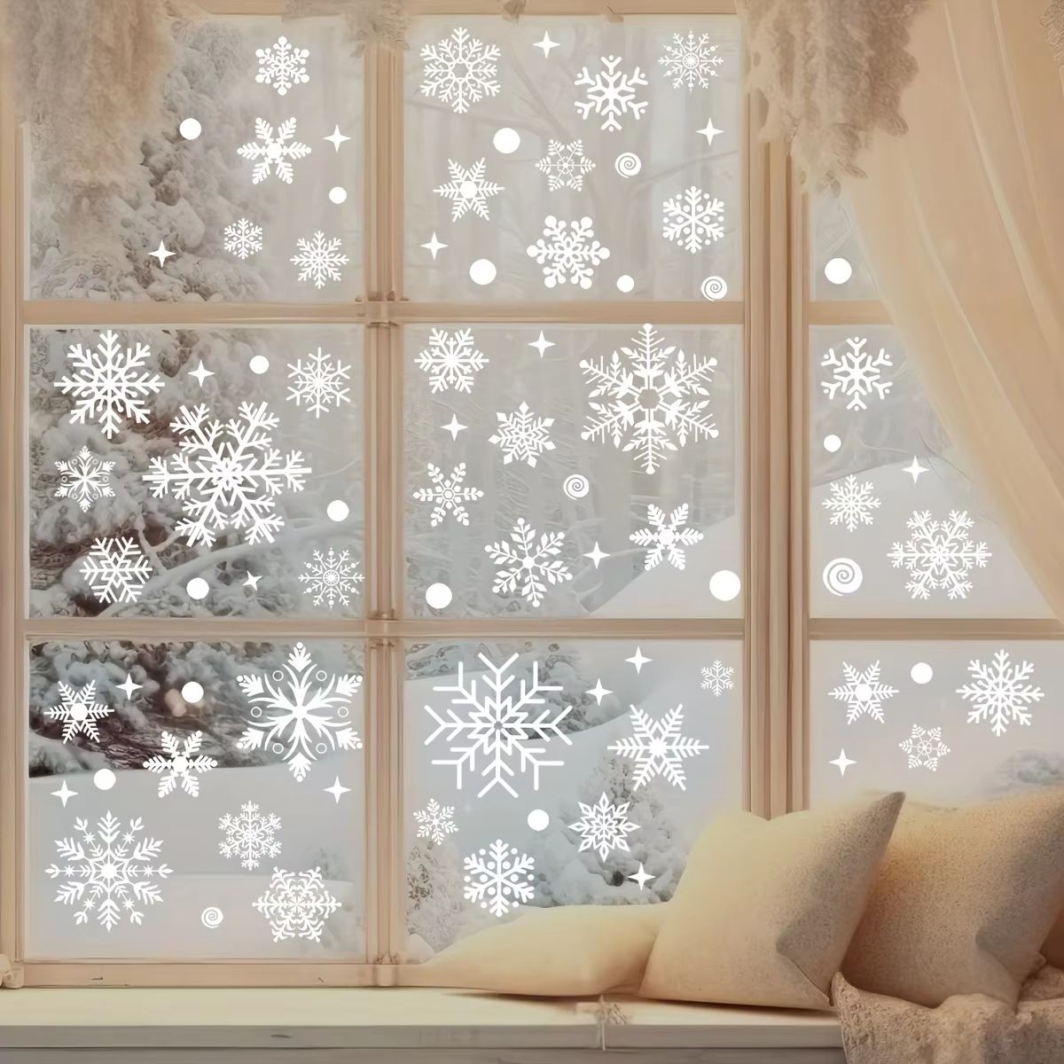 137pcs Christmas window clings Snowflake and Window Flower PVC Static Stickers for Glass, Reusable Winter Decor Set