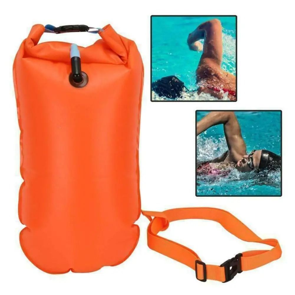 Inflatable Open Water Swimming Buoy Tow Float and Dry Bag with Double Air Bag System