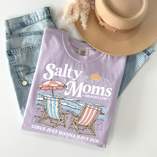 Salty Moms Beach Club Shirt Funny Beach Mom Graphic Tee Summer Gift