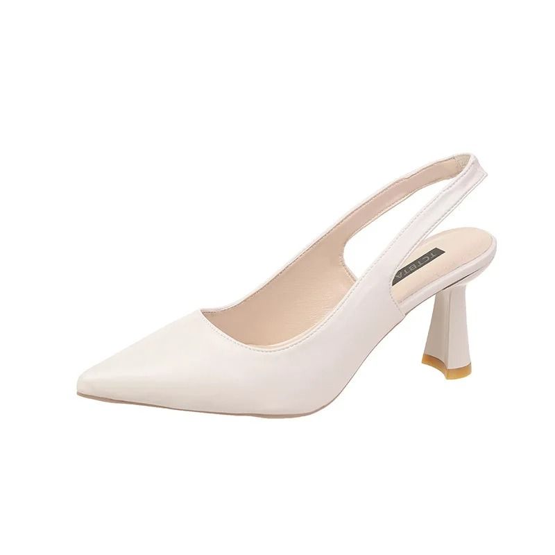Summer Breathable Pointed Toe Stiletto Heels Elegant PU Shallow Cut Sandals