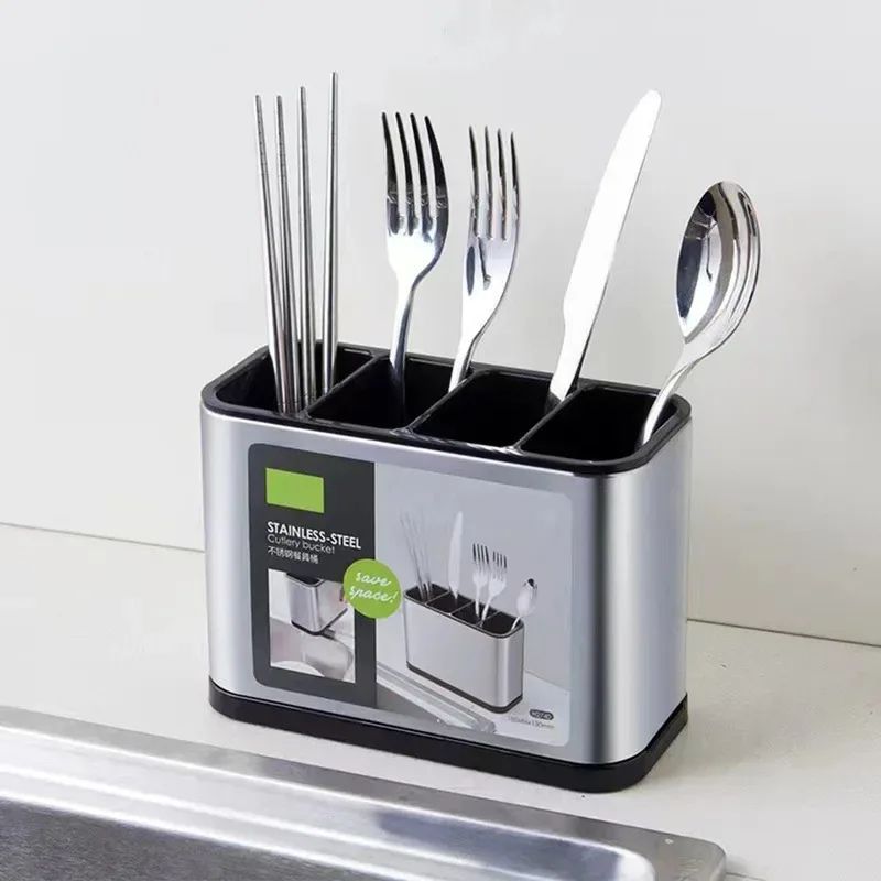 Stainless Steel Cutlery Holder Kitchen Utensil Drainer Rack