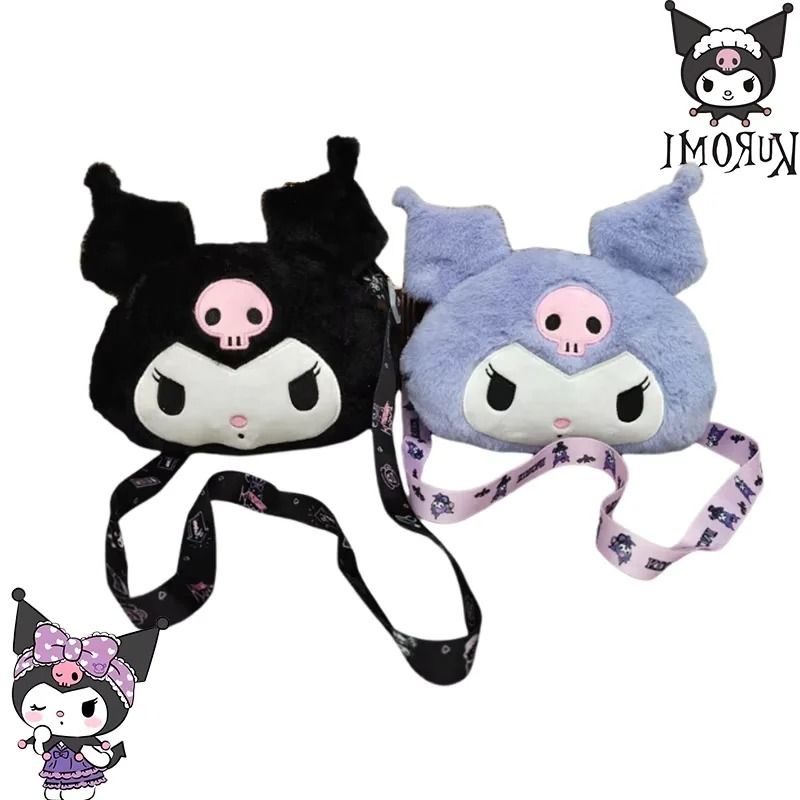 New Sanrio Cartoon Kuromi Skull Plush Shoulder Bag Cute Sweet Girl Heart Handbag Crossbody Bag