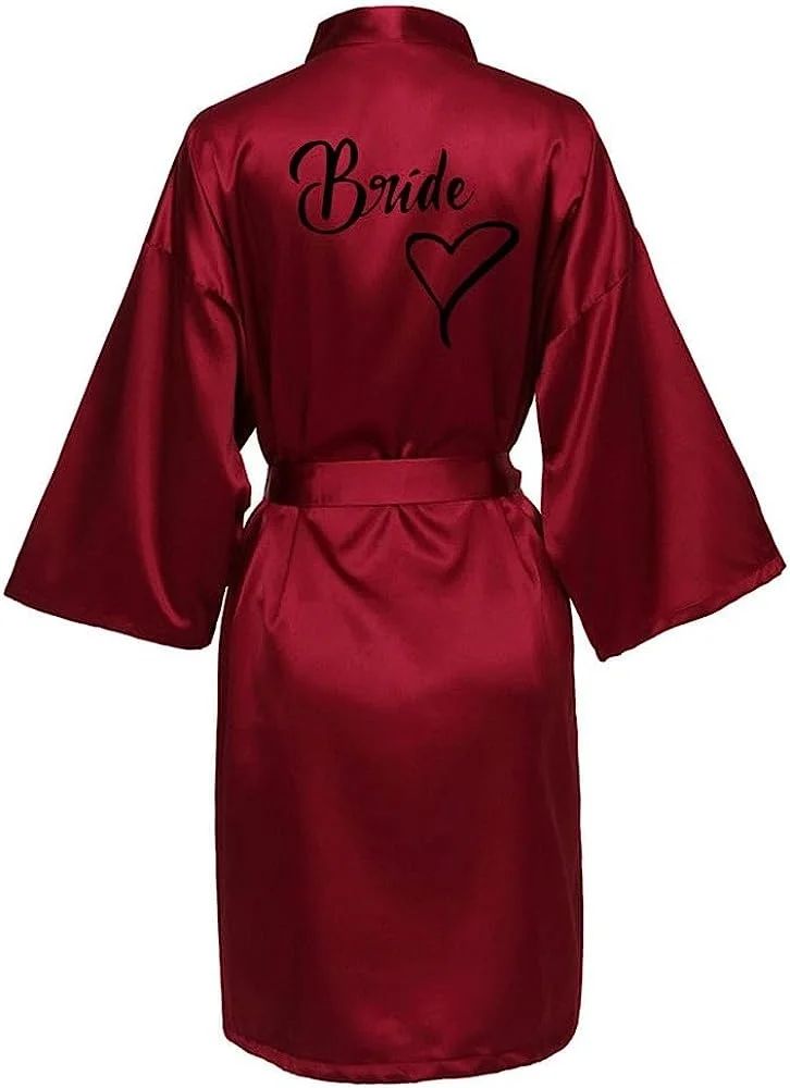 Womens satin kimono robe (Short) – Printed Silk-Feel Wrap for Bridal Prep & Lounging