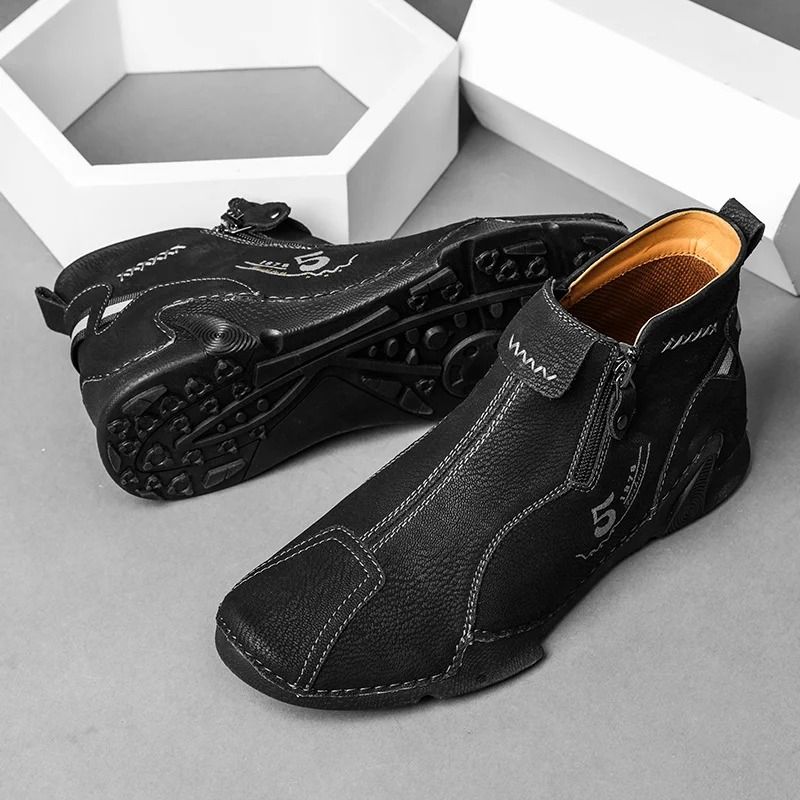 Mens Casual Walking Shoes with Zipper and Handcrafted Design
