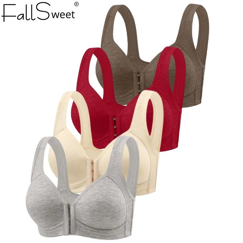 Fallsweet Seamless Front Closure Wire Free Push Up Bralette Full Coverage