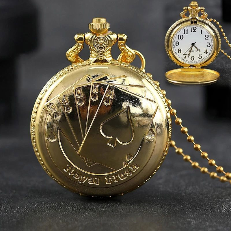 Vintage Playing Card Pocket Watch Necklace Luxury Quartz Pendant for Men Women