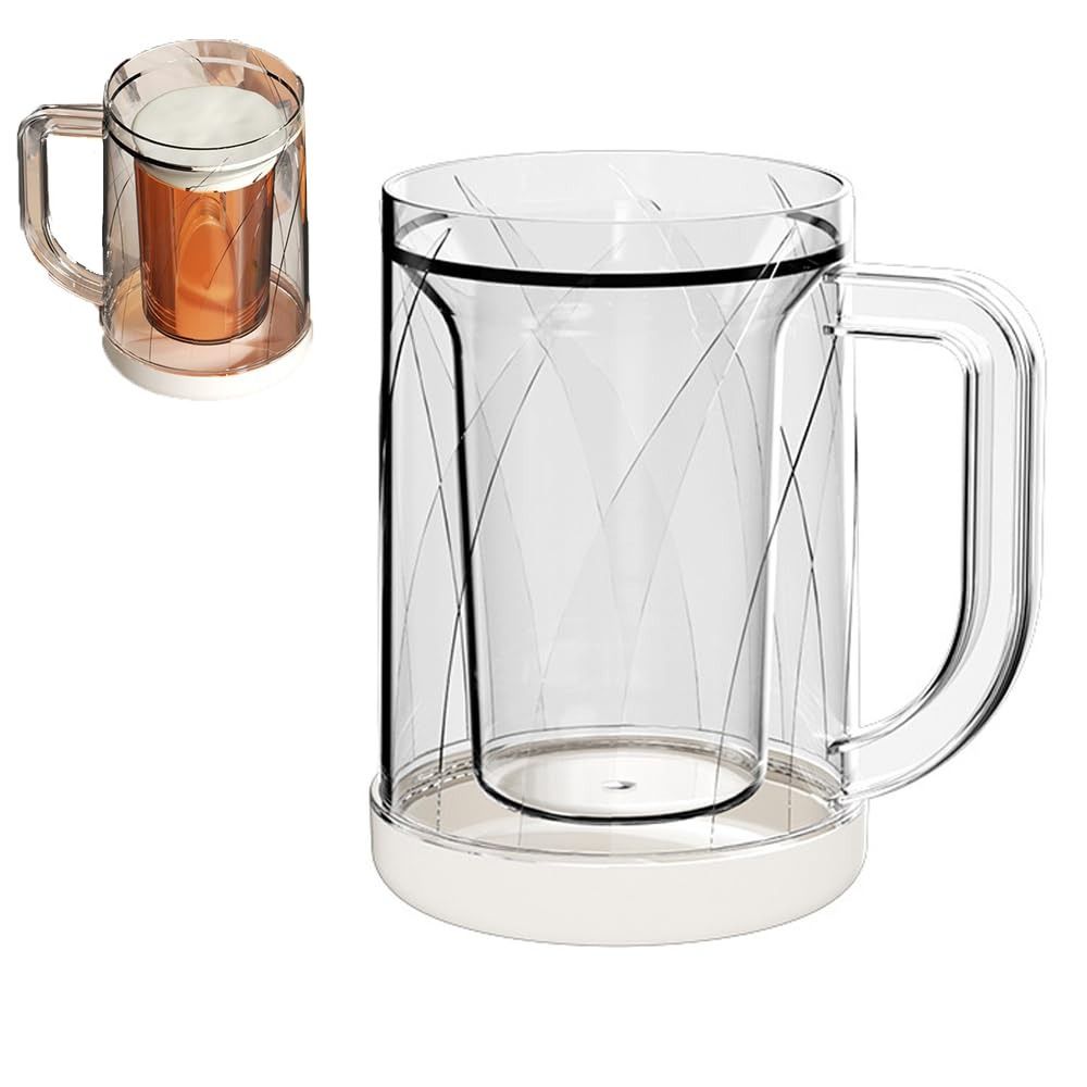Home Handle Freezer Beer Mug, Double Layer Frozen Cup, Transparent PET Thickened Beer Mugs