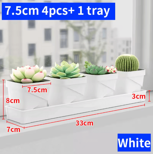 Square Ventilated Plastic Flower Pot Succulent Planter with Thick Drainage Tray