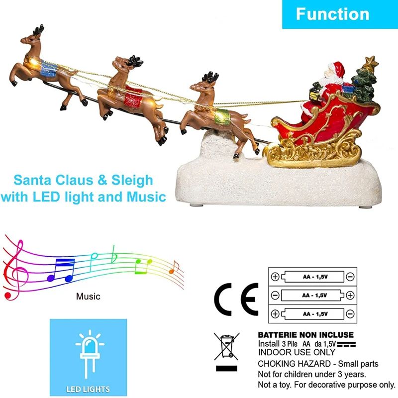 Santas Illuminated Sleigh & Reindeer Holiday Village Centerpiece