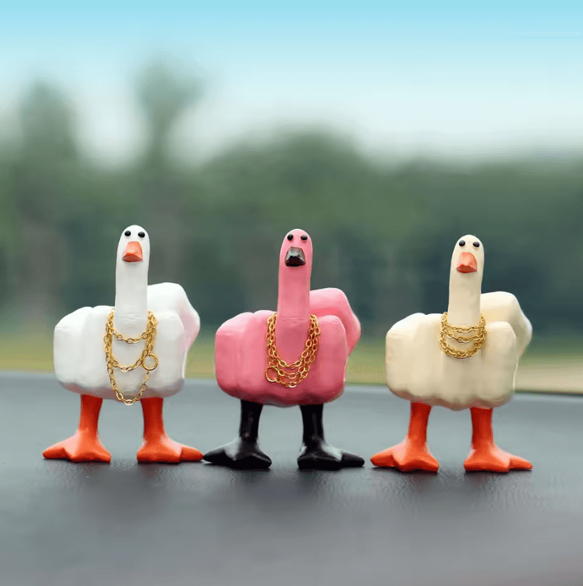 Funny Middle Finger Duck Figurine – Cute Resin Duck Desk Decor with Glasses