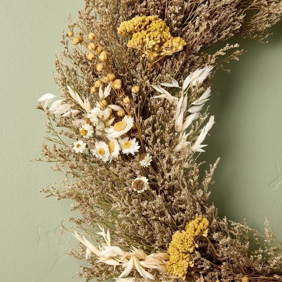 Hearth & Hand with Magnolia Preserved Spring Grass Wreath, , Natural Dried Flowers and Grass for Door