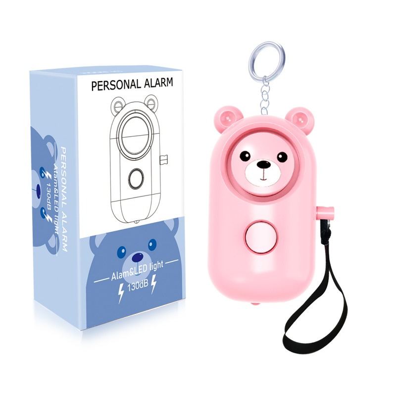 Bear Style Emergency Alarms, Security Alarm Keychain, Protective Devices Personal Siren Ring with LED Light