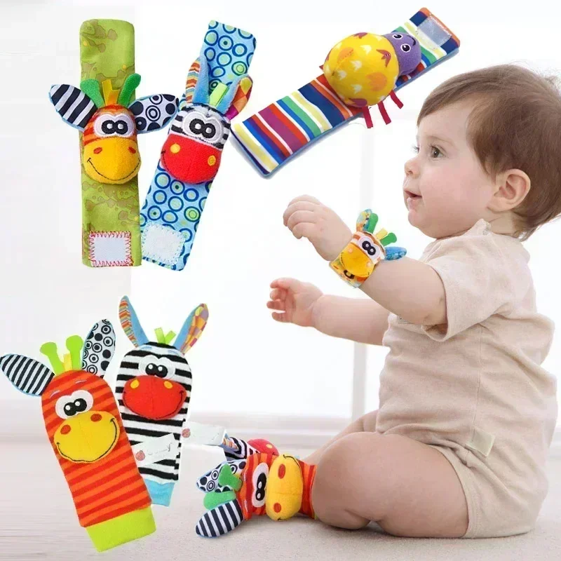 Toddler Socks with Bug Wrist Strap + Rattle Baby Animal Foot Socks Pacifier Toys