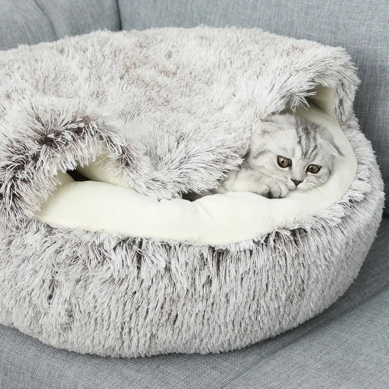 2 In 1 Plush Round Pet Bed and Sleep Bag