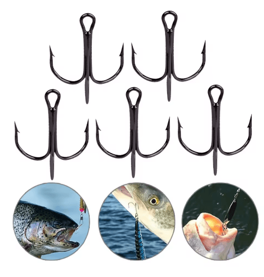 10PCS High Carbon Steel Treble Fishing Hooks Round Bend Bass Tackle Set