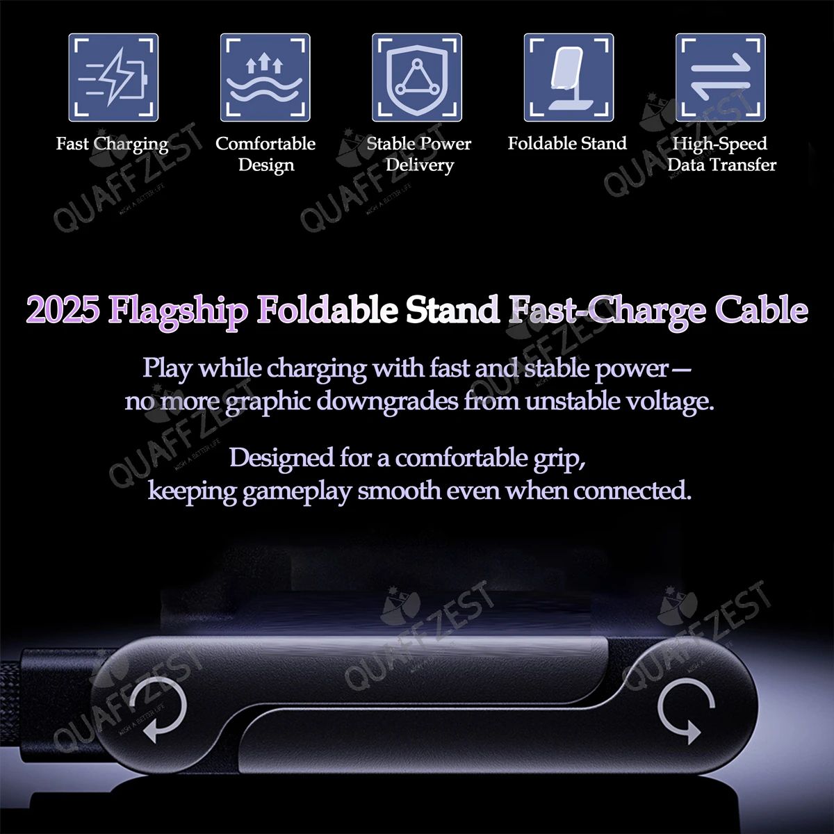 Foldable 240W Fast Charging Cable with Built-In Phone Holder (1.5m USB-C)