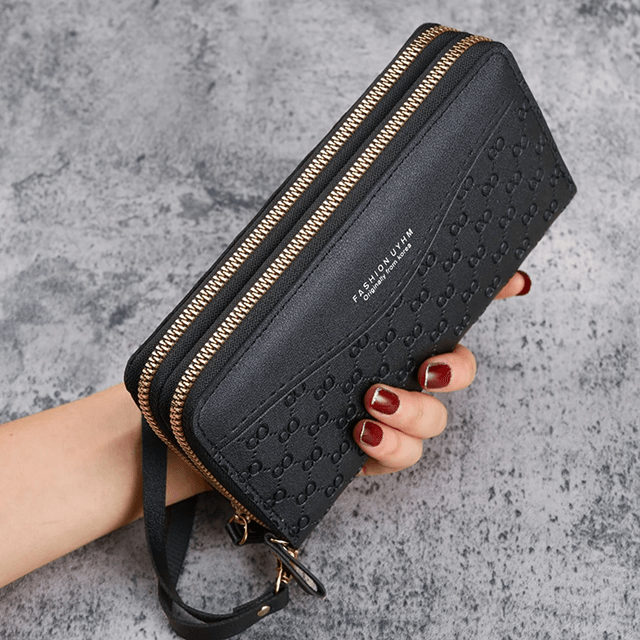 Eleganzia Womens Long Zipper Wallet with Embossed Design and Large Capacity