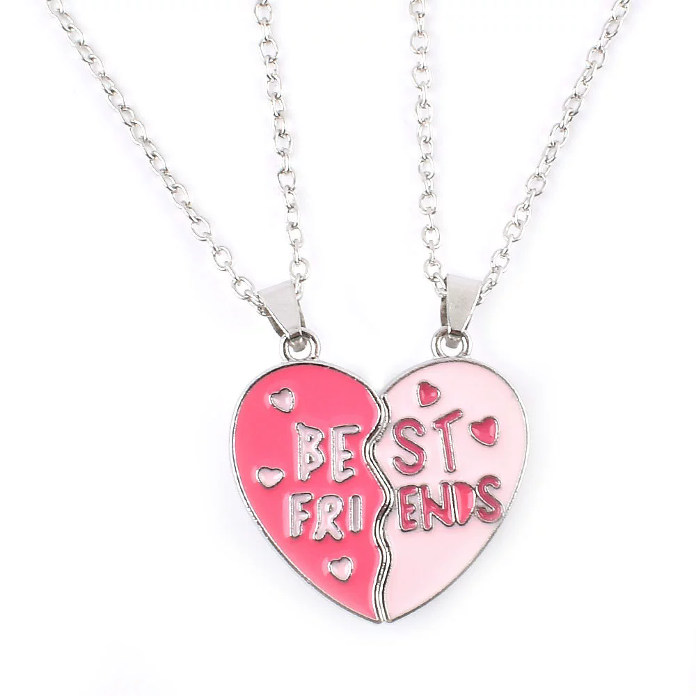 Cute Best Friends Magnetic Necklace for Women, Fashion Heart Shaped Pendant, Stitching Design Best Friends Jewelry Gift