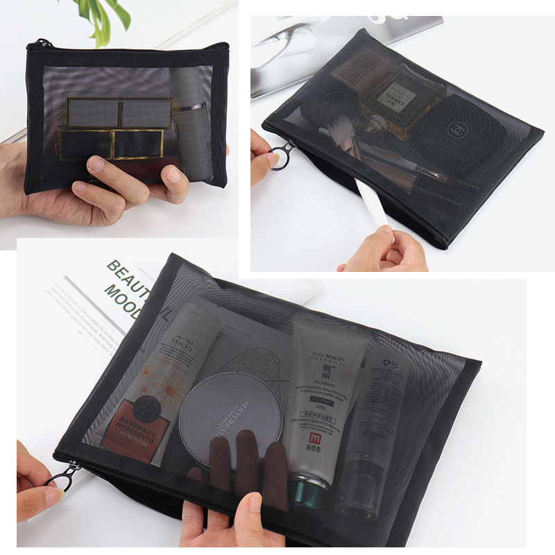 Black Transparent Makeup Bag Large Capacity Travel Toiletry Organizer
