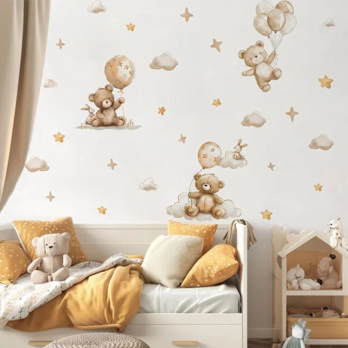 Whimsical Architectural Pink Bear and Balloon Nursery Wall Decals