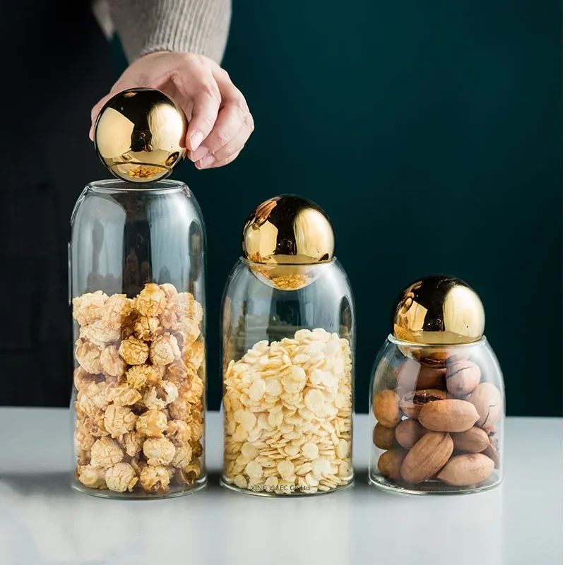 Golden Cork Lid Glass Storage Jar Airtight Kitchen Food Container for Coffee Beans, Tea, Snacks & Home Pantry Decor