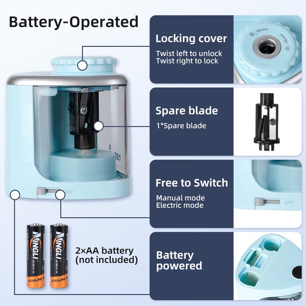 Tenwin Electric Pencil Sharpener with Helical Steel Blade Quiet Auto Pencil Sharpener for Students Artists and Colored