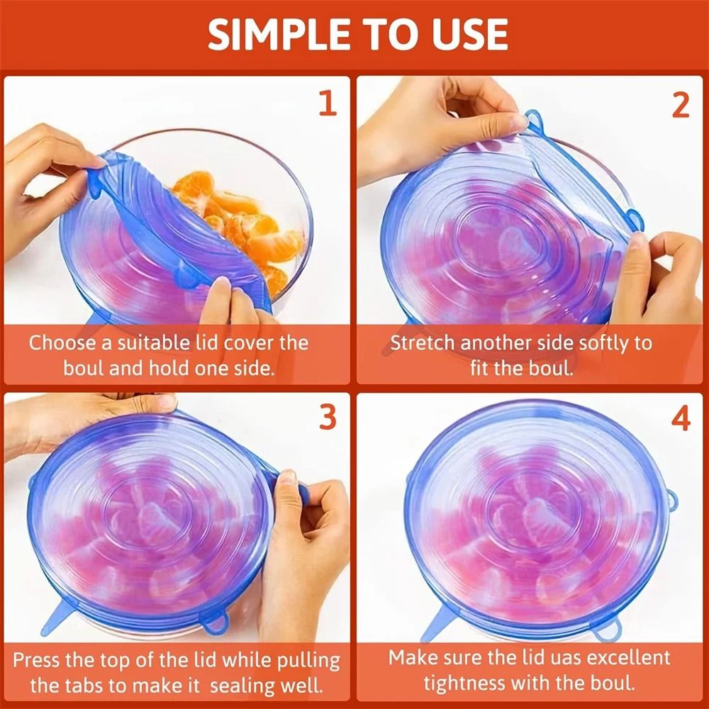 Reusable Silicone Stretch Lids Airtight Food Covers Universal Kitchen Set