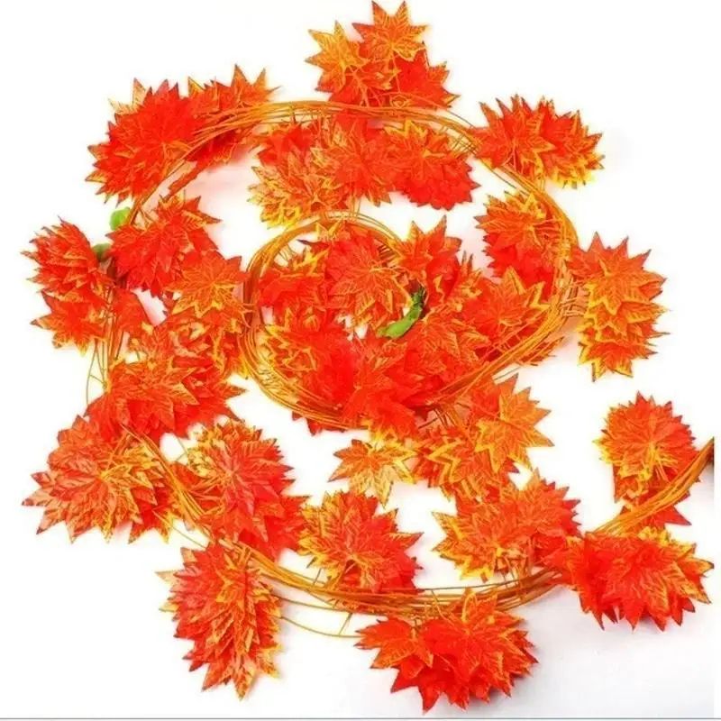 7.55 ft Realistic Red Maple Leaf Garland – Autumn Vine Decor for Halloween, Thanksgiving & Festive Home Styling