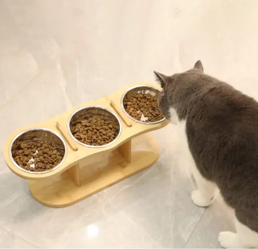 Adjustable Wooden Pet Bowl Stand Set