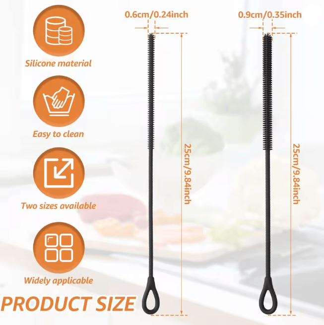 CleanSip Silicone Straw Cleaning Brushes Long Handle Deep Cleaning Set